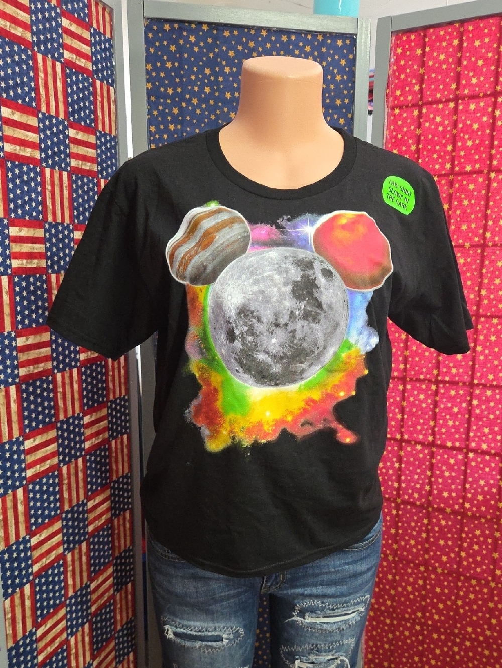 Disney Black Short Sleeve Tee with Colorful Planet Graphic